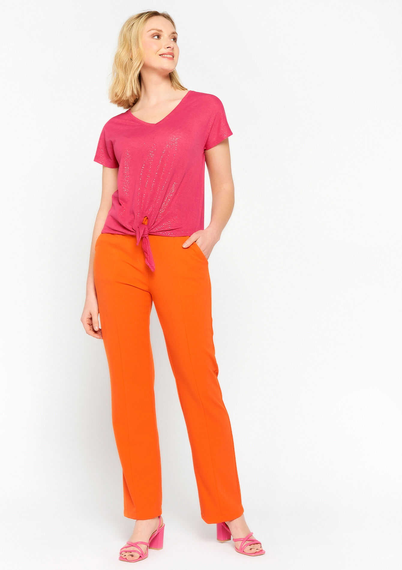 T-shirt à col V - RED FRAMBOISE - 02301334_1496