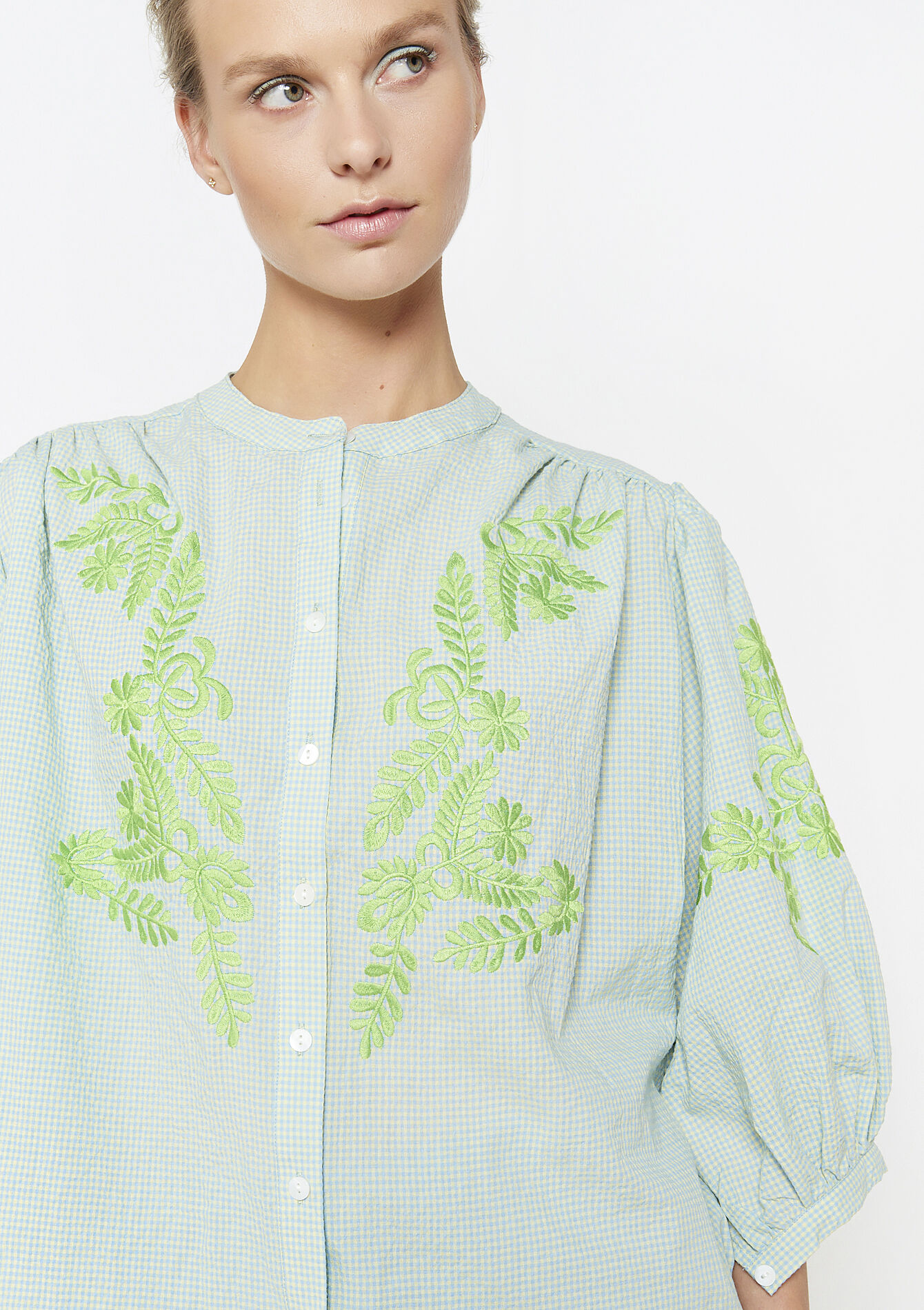 Vichy hemd met broderie, Vichy hemd met broderie - BLUE PASTEL - 05702721_3003