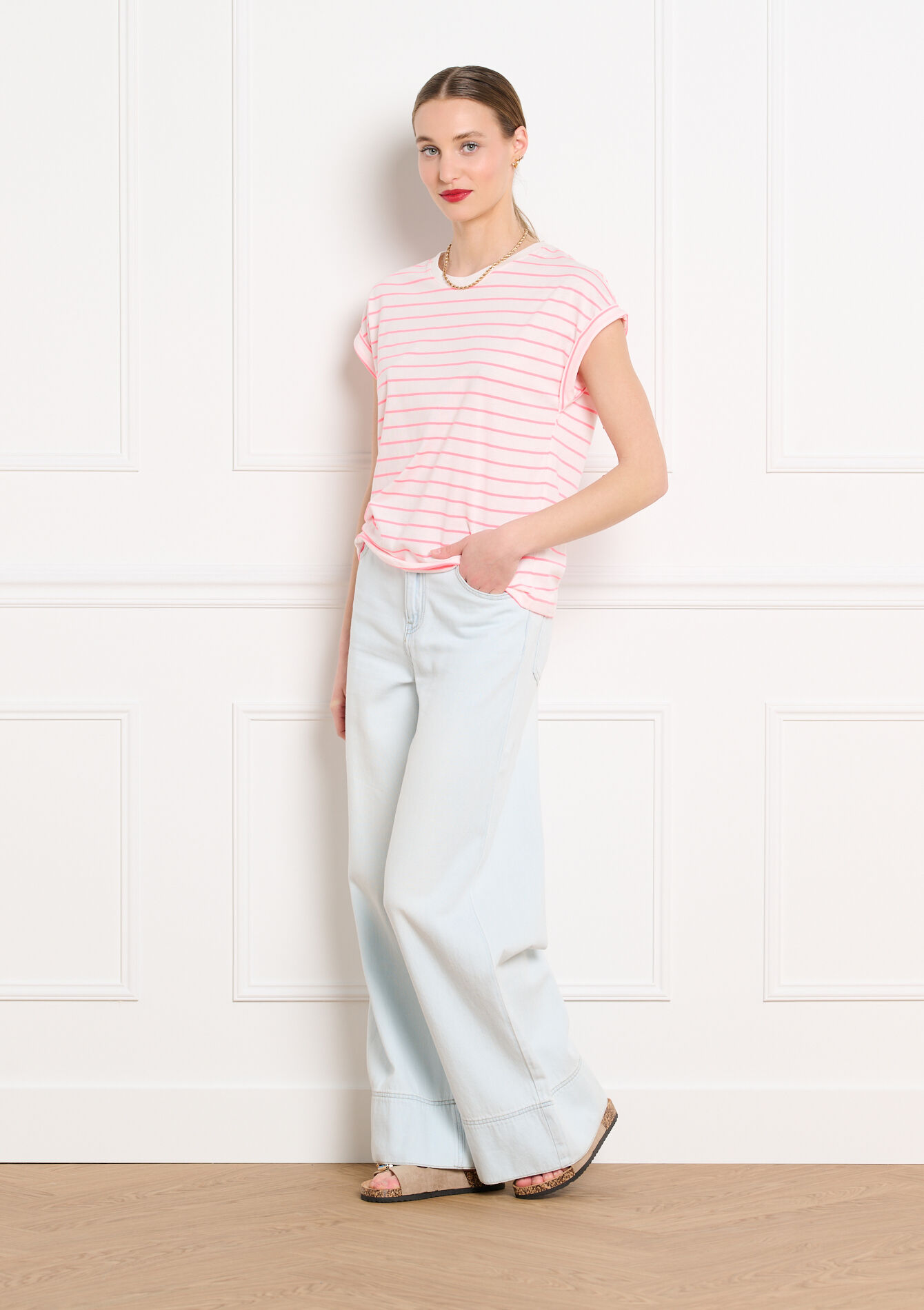 Gestreept soepel t-shirt, , back