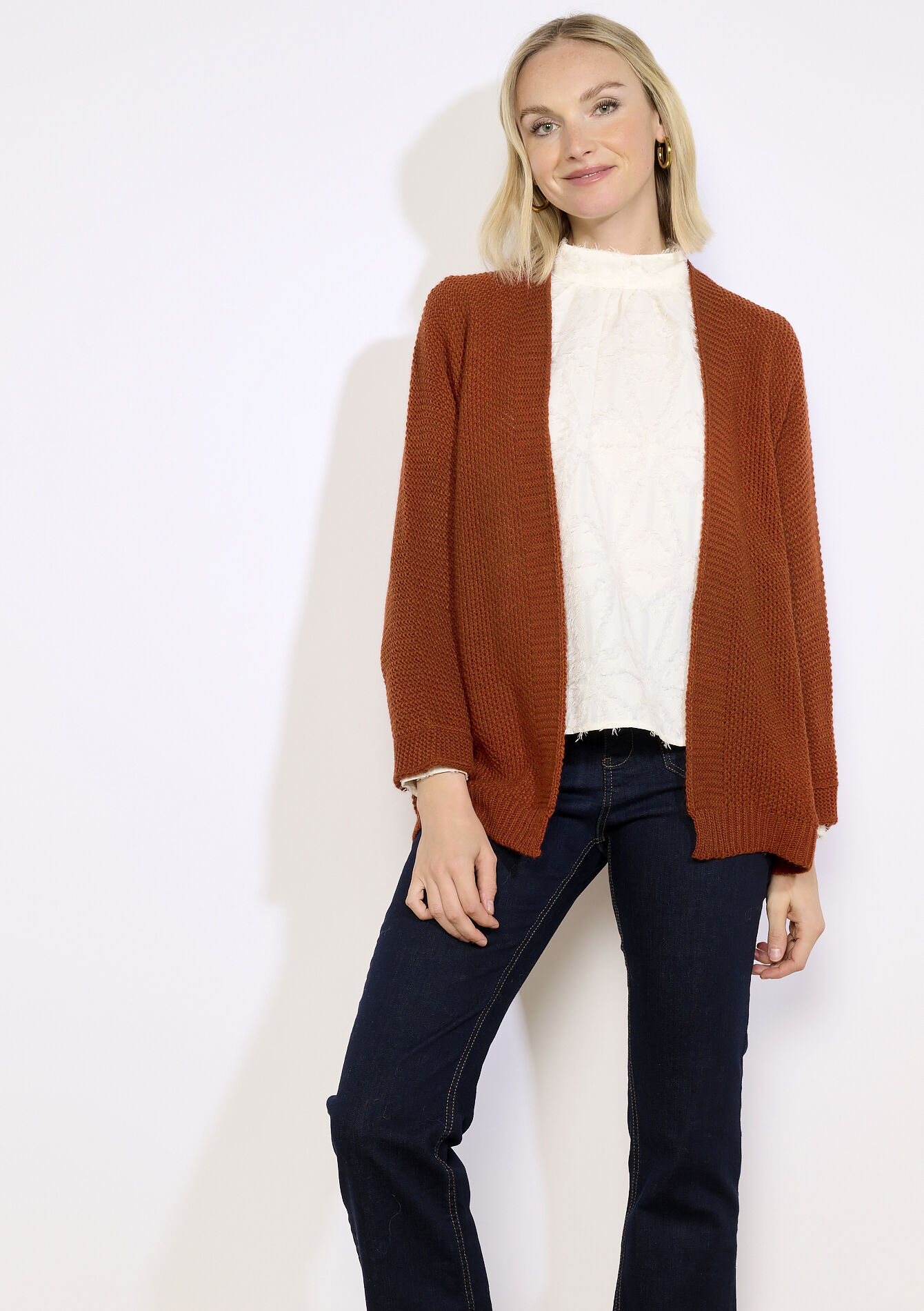Open knit cardigan, Open knit cardigan - TERRACOTTA - 04101369_5303
