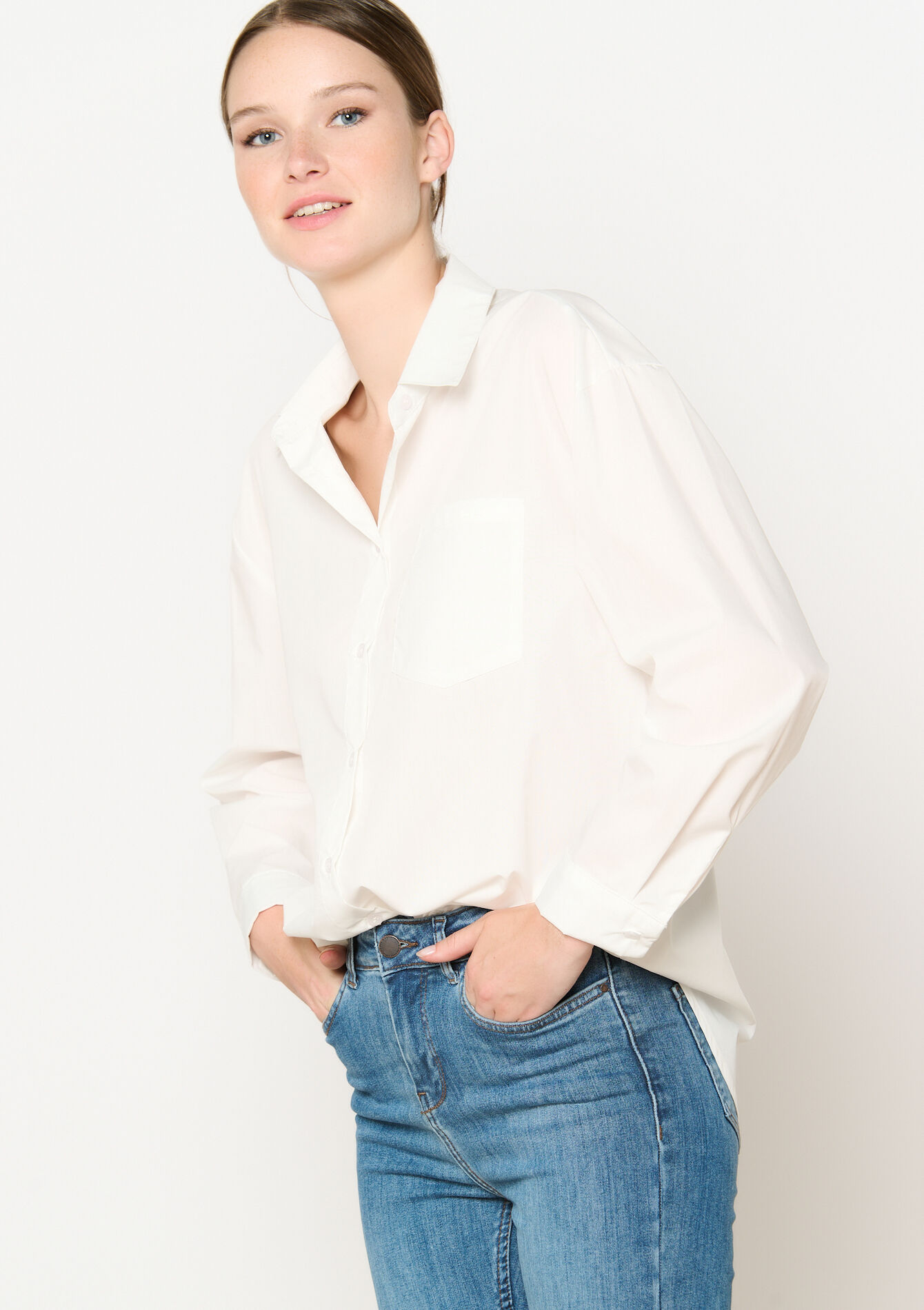 Chemise ample en popeline, Chemise ample en popeline - OPTICAL WHITE - 05702621_1019