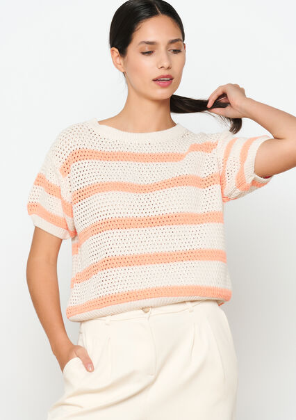 Striped short-sleeved pullover - LT BEIGE - 04006546_2527