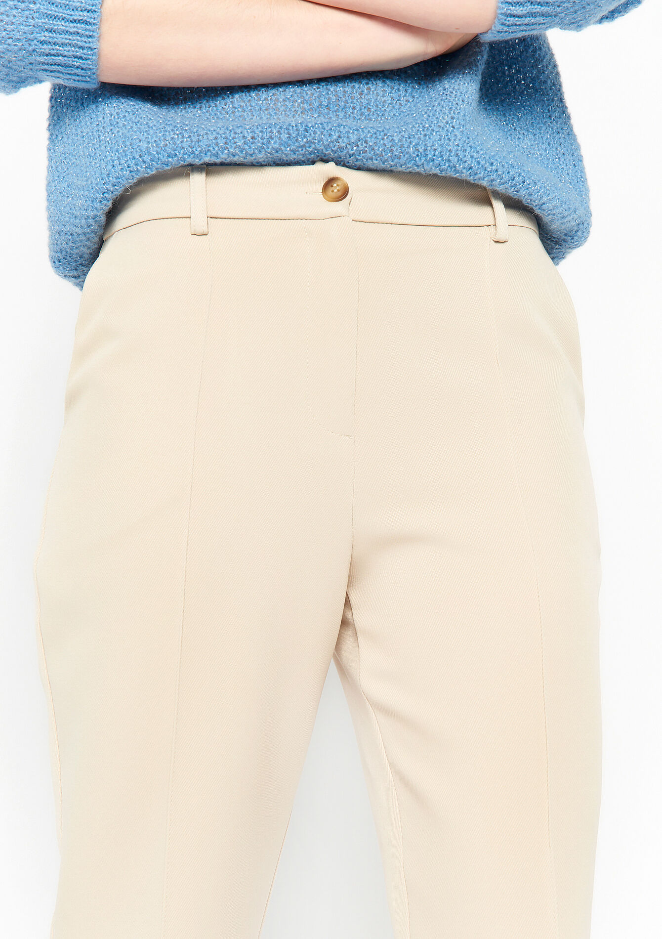 Flared broek in keperstof, Flared broek in keperstof - LT BEIGE - 06100498_2527