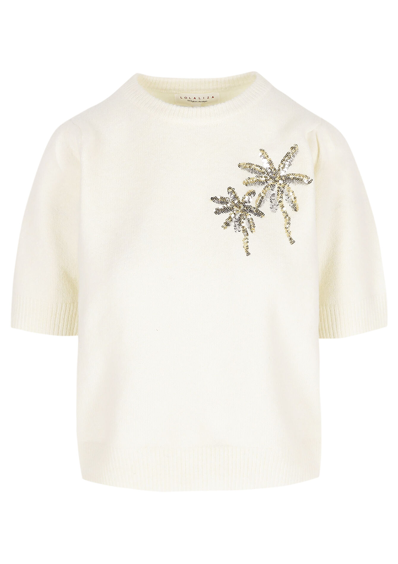 Fijngebreide trui met borduursel, Fijngebreide trui met borduursel - VANILLA WHITE - 04007015_1013