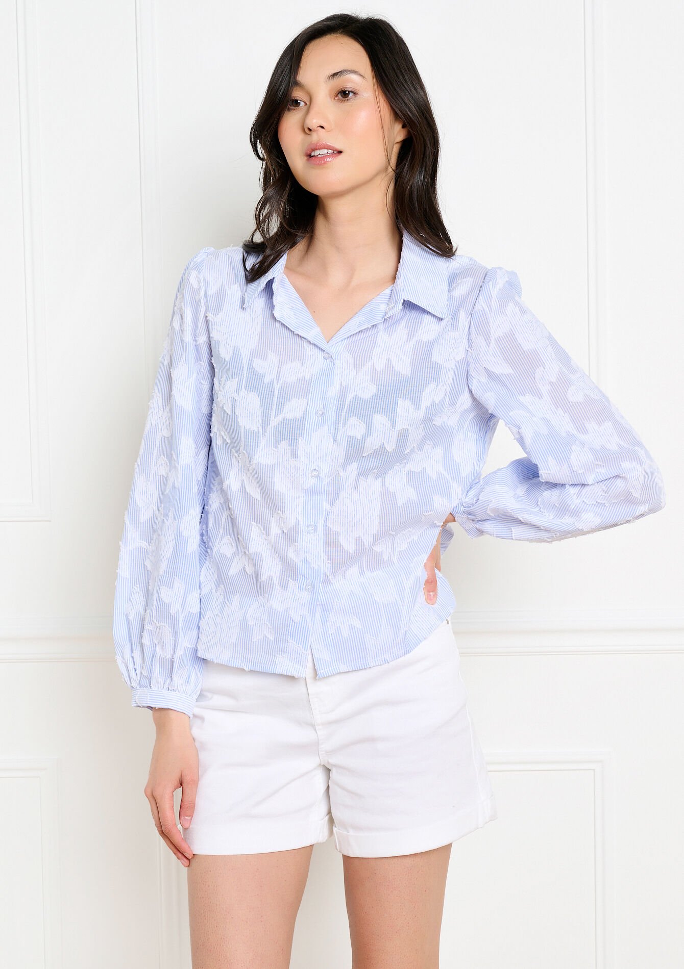 Gestreepte hemd met jacquard - AQUA BLUE - 05703087_3302