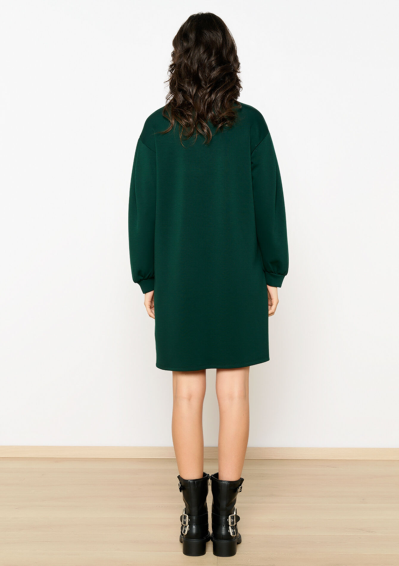 Robe sweat à col V, Robe sweat à col V - BOTTLE GREEN - 08103896_1778