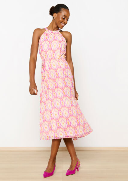 Halter dress with ikat print - PURPLE BLUSH - 08602243_2577