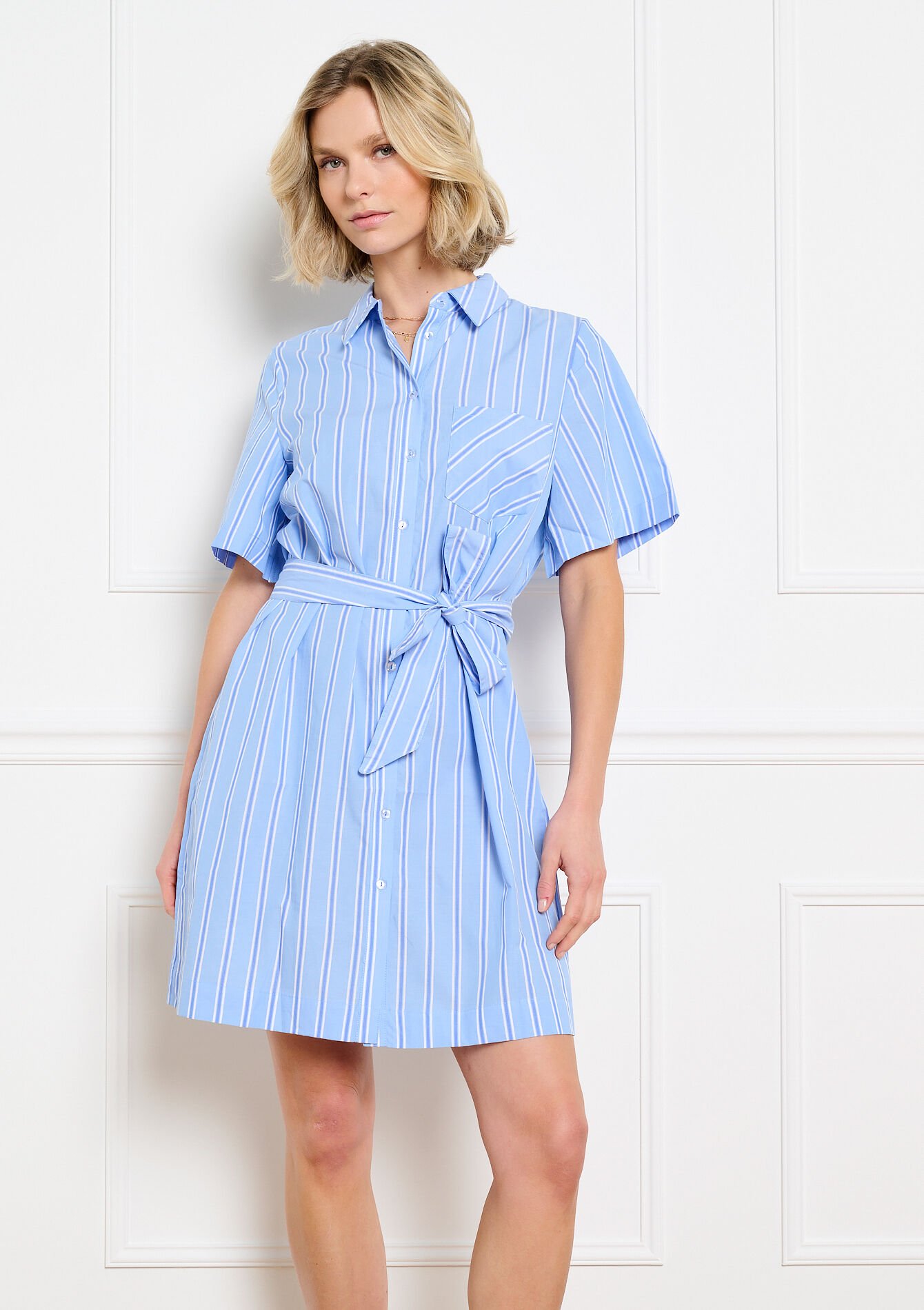 Robe chemise ceinturée rayée, Robe chemise ceinturée rayée, , hi-res