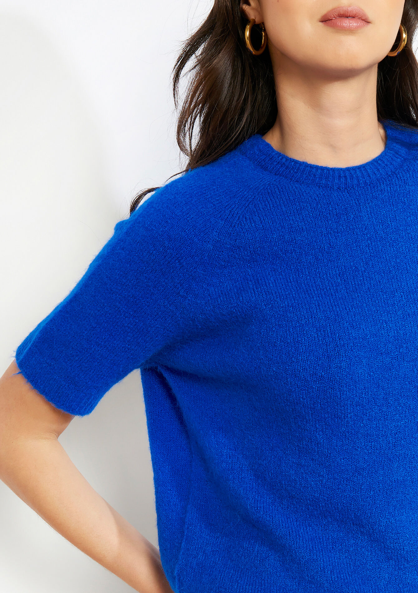 Gebreide trui met korte mouw - ELECTRIC BLUE - 04007206_1619