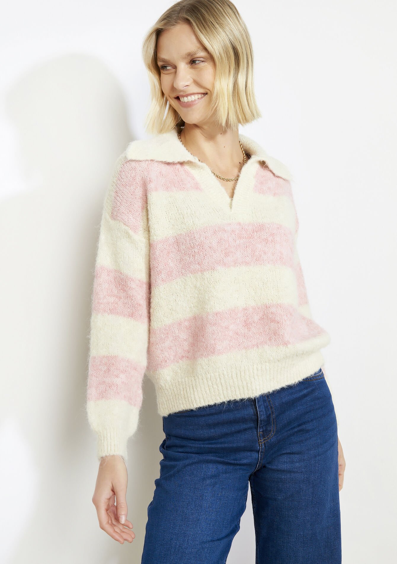 Geborstelde trui met polokraag, Geborstelde trui met polokraag - VANILLA WHITE - 04007098_1013