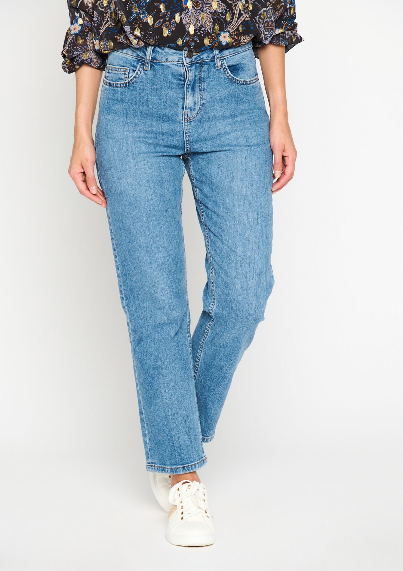 Rechte jeans met hoge taille, Rechte jeans met hoge taille - MEDIUM BLUE - 22000469_0500