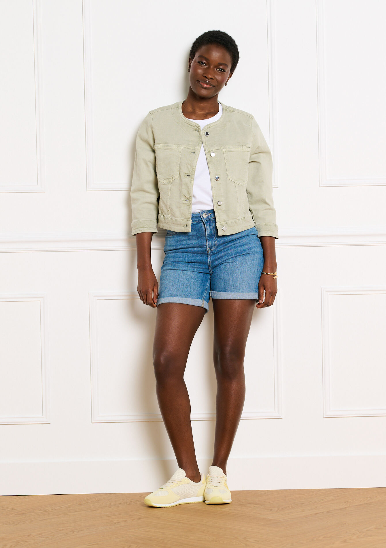 Denim short met hoge taille - DARK BLUE - 22000650_0501