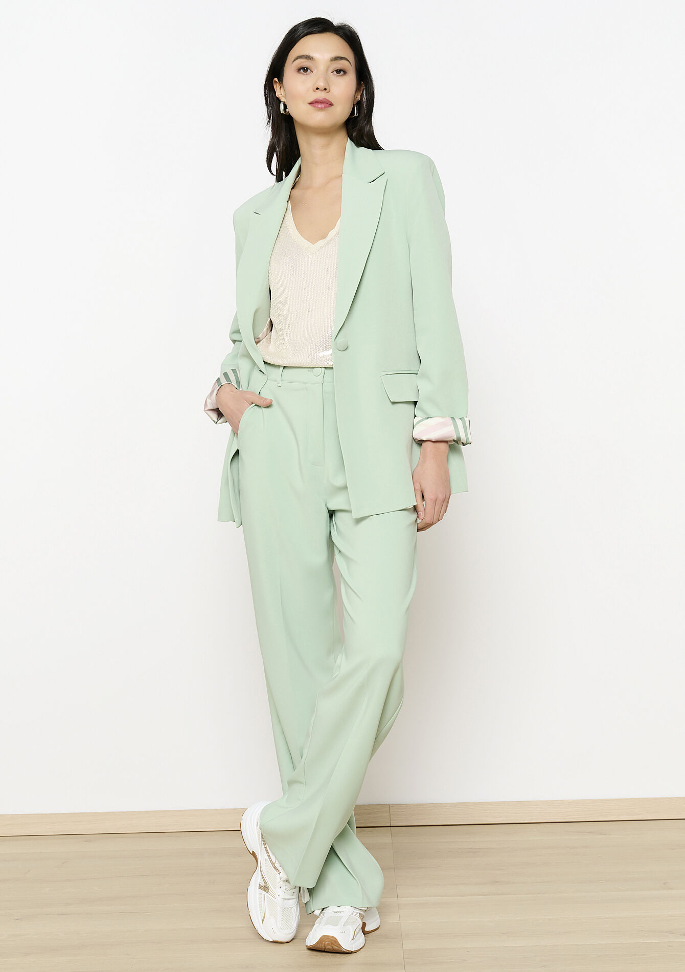 Blazer ample avec imprimé à l'intérieur, Blazer ample avec imprimé à l'intérieur - MINT GREEN - 09101040_1723