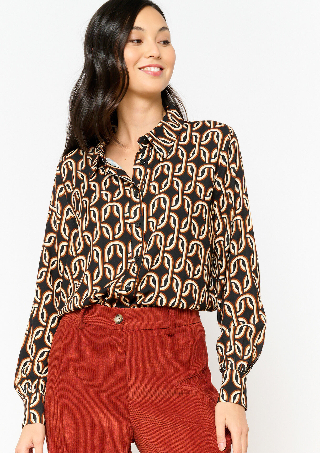 Hemd met retroprint, Hemd met retroprint - BLACK/CAMEL - 05702377_2607