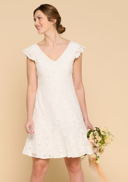 Wedding dress with V-neck - OFFWHITE - 08102824_1001