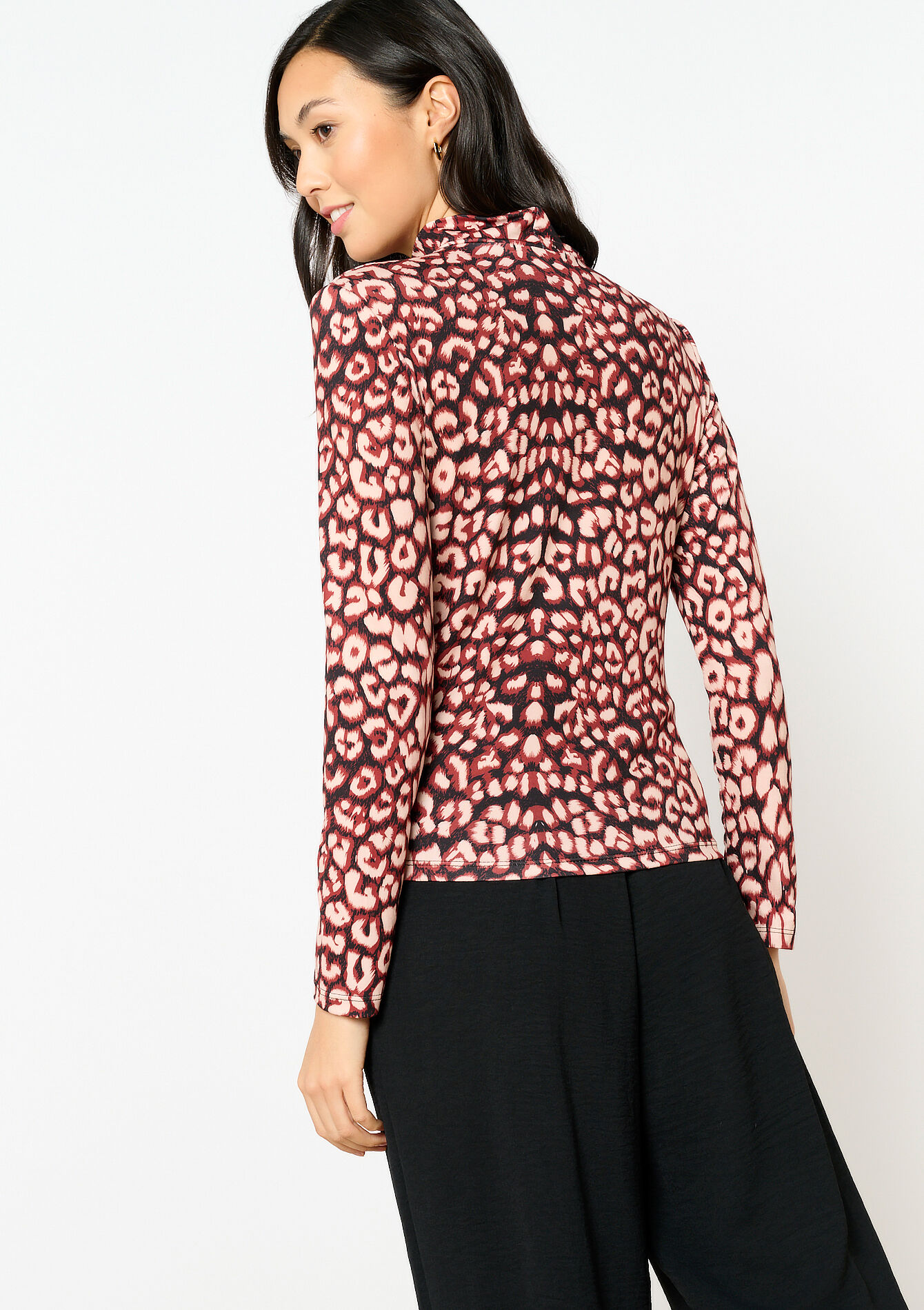 Leopard print turtleneck T-shirt, Leopard print turtleneck T-shirt - BLACK - 02400281_1119