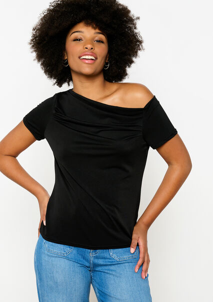 Asymmetric draped T-shirt - BLACK - 02301568_1119