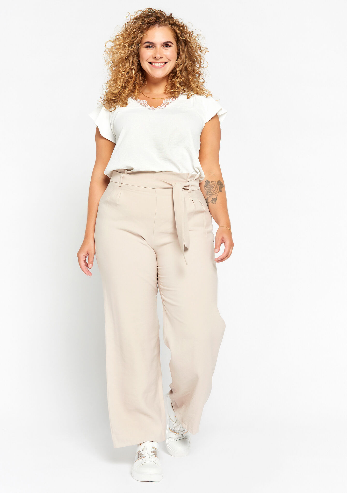 Pantalon paper bag en tencel, Pantalon paper bag en tencel - LT BEIGE - 06100548_2527