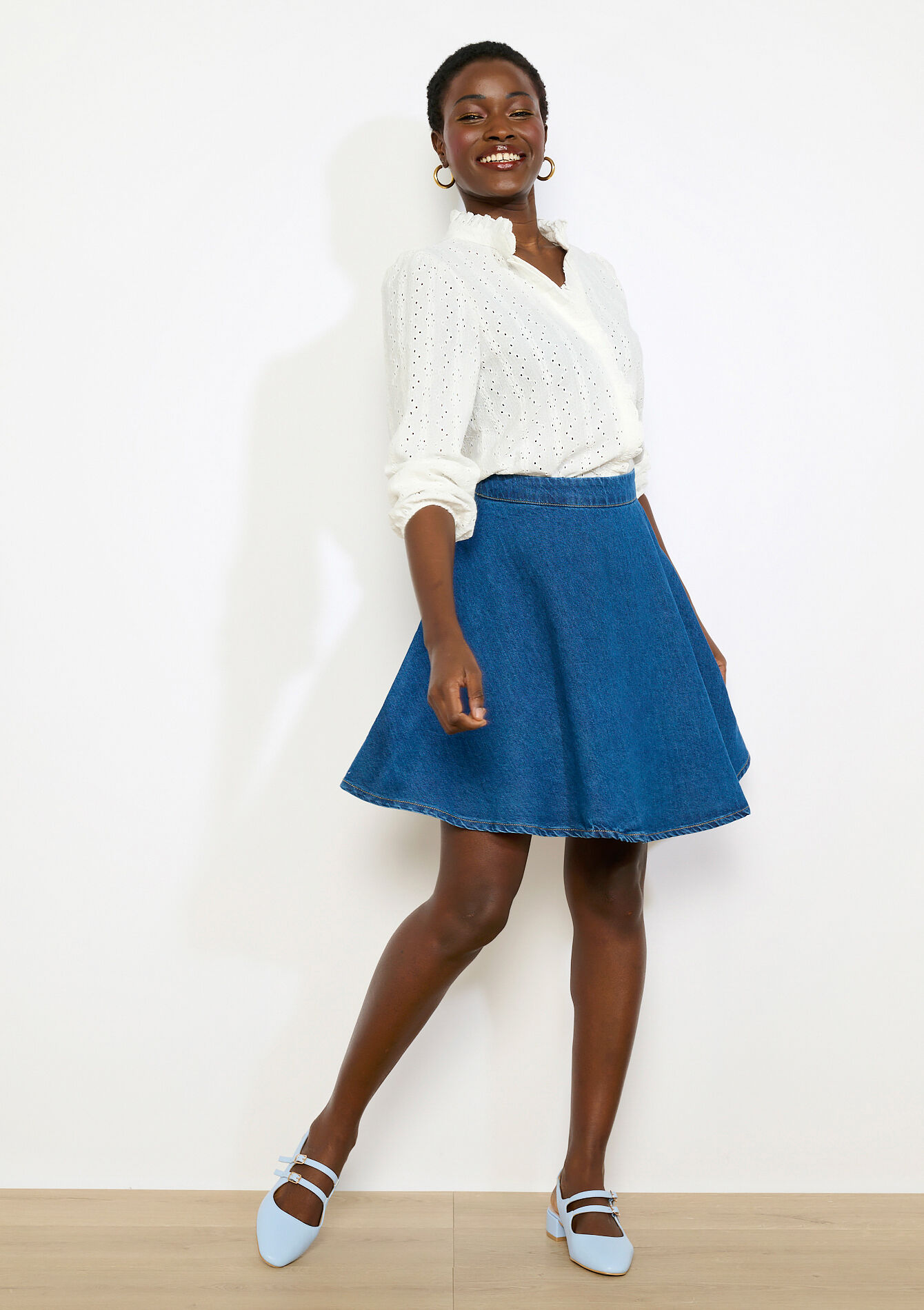 Jupe trapèze en denim, Jupe trapèze en denim - MEDIUM BLUE - 07101481_0500