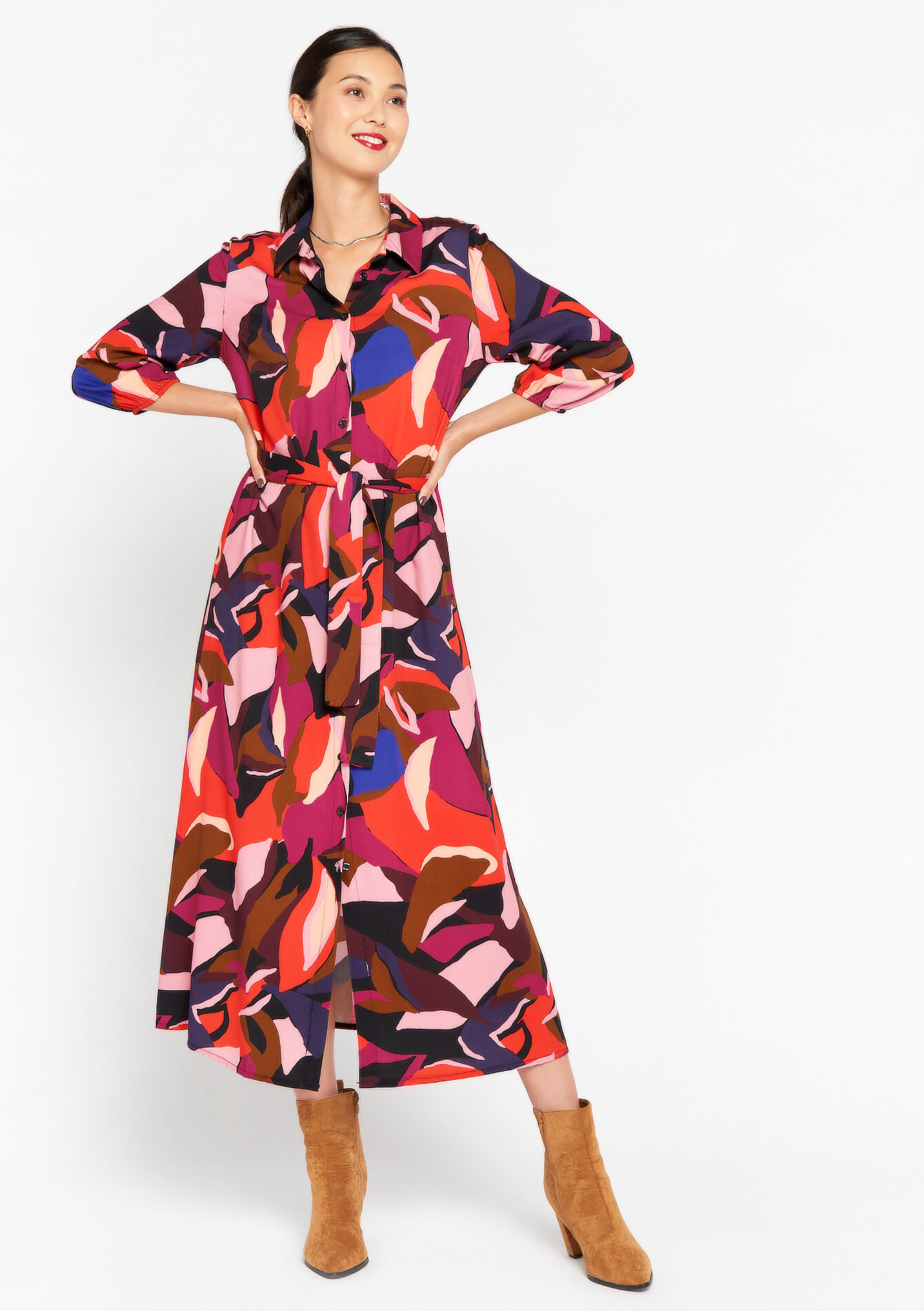 Hemdjurk met abstracte print, Hemdjurk met abstracte print - COSMI PINK - 08602183_4101