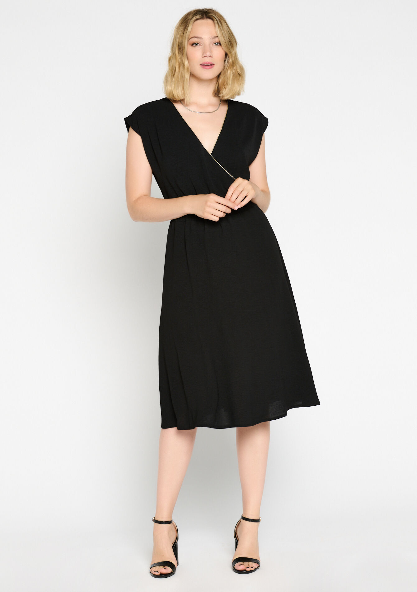 Plain wrap dress, Plain wrap dress - BLACK - 08602143_1119