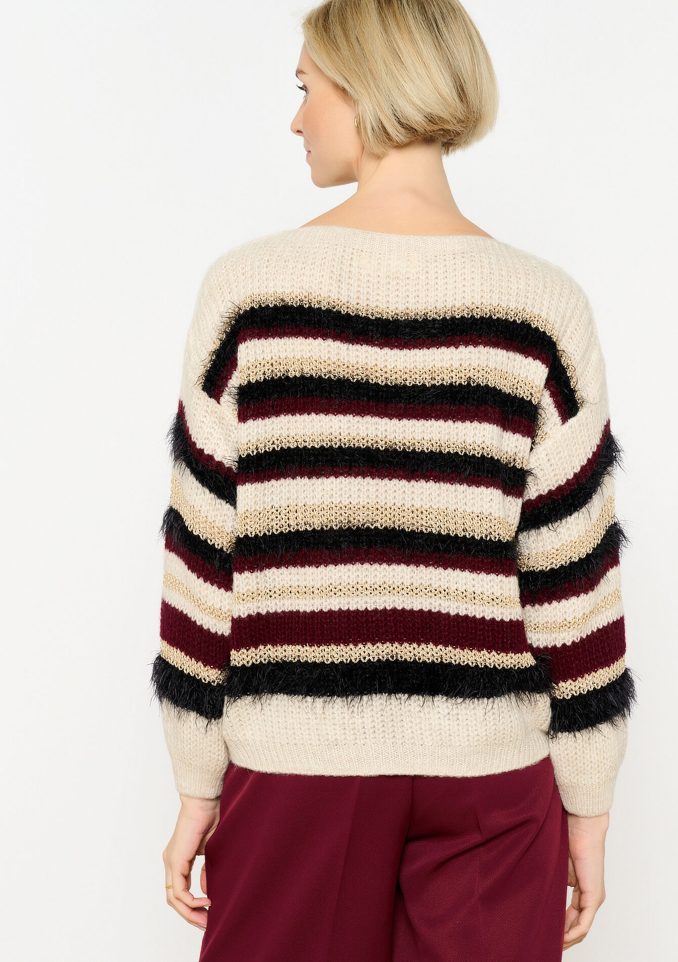 Striped sweater with eyelash, Striped sweater with eyelash - TAUPE - 04006801_1021