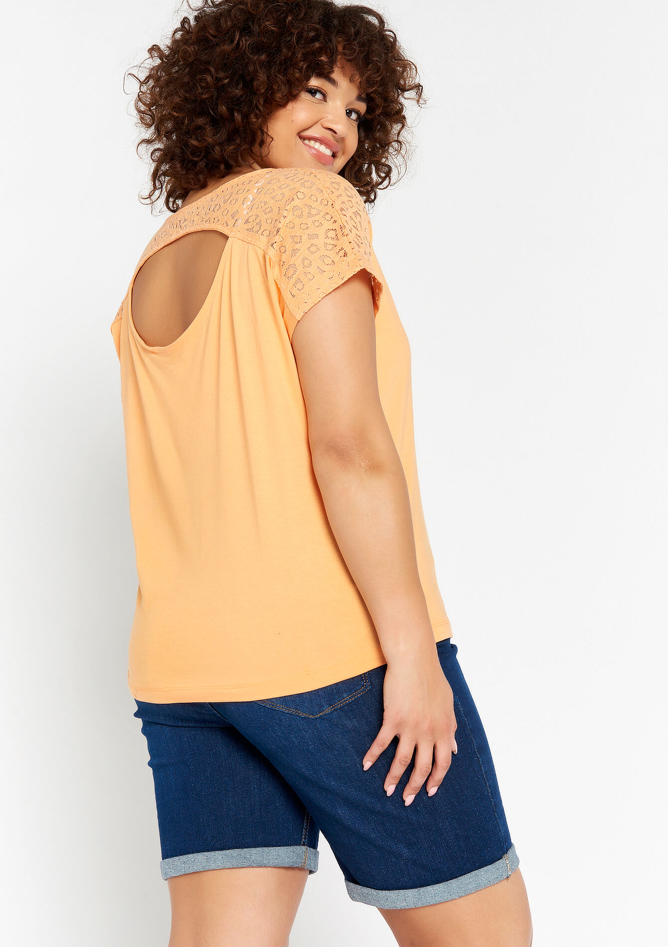 V-neck T-shirt, V-neck T-shirt - ORANGE PASTEL - 02301341_1267