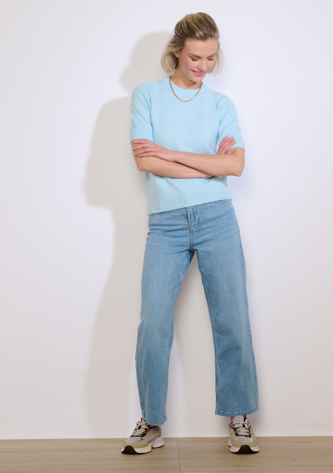 Zachte trui met korte mouwen - BLUE PASTEL - 04007031_3003