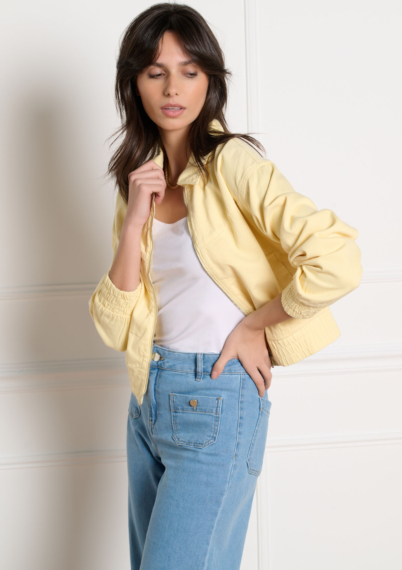 Cropped zip jacket, Cropped zip jacket - YELLOW PASTEL - 09101104_5004