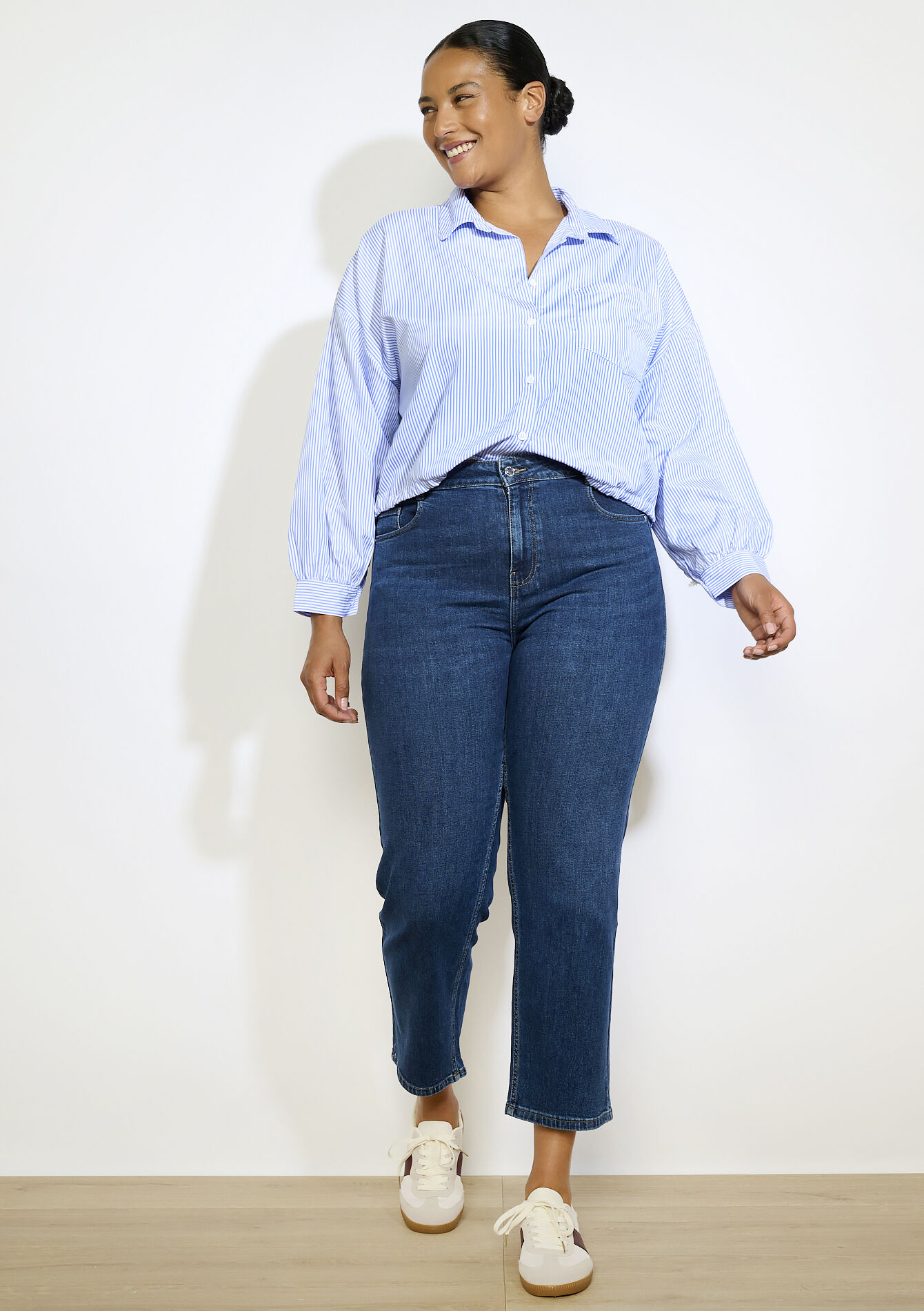 Hoge taille rechte jeans, Hoge taille rechte jeans - DARK BLUE - 22000598_0501