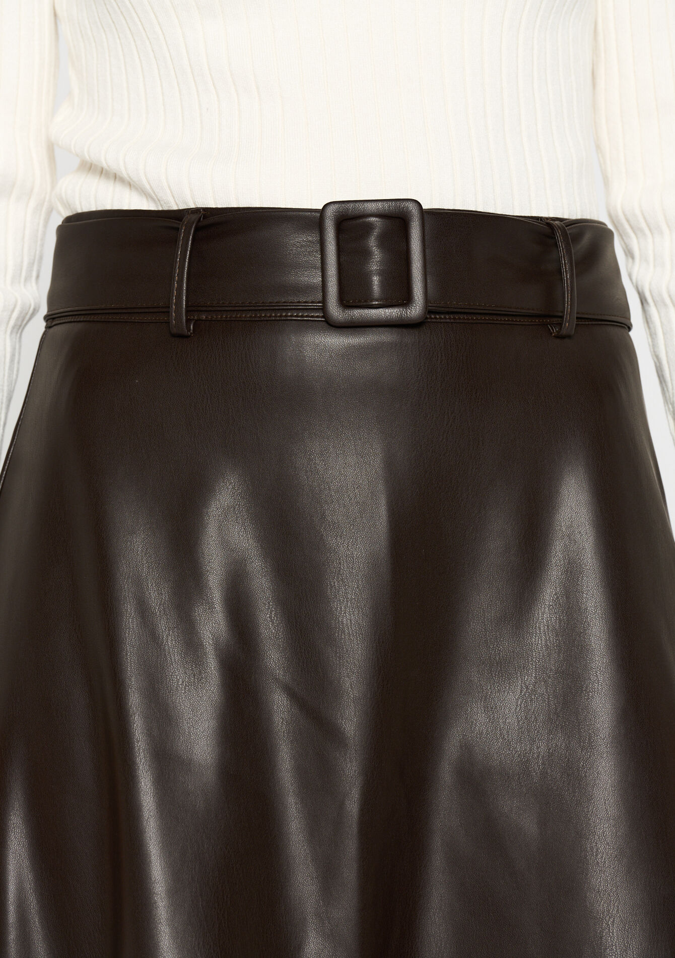 Midi skirt in faux leather, Midi skirt in faux leather - BROWN DARK CHOCOLATE - 07101164_3720