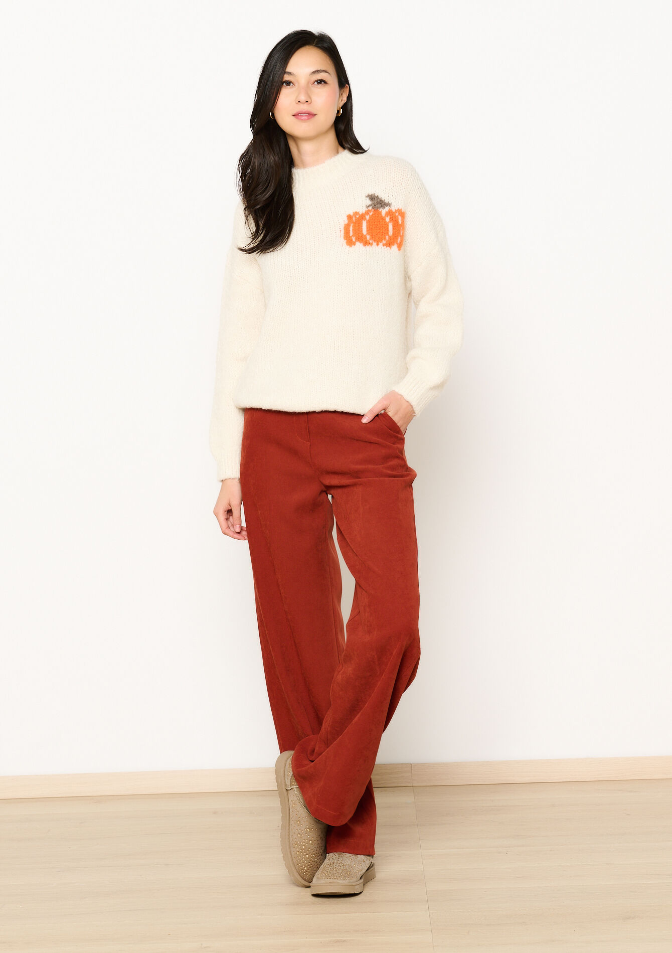 Jacquard sweater with pumpkin, Jacquard sweater with pumpkin - VANILLA WHITE - 1120039