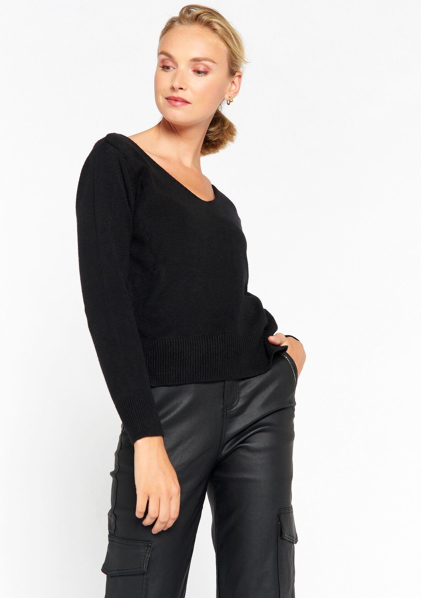 Pullover col en V, Pullover col en V - BLACK - 04006314_1119