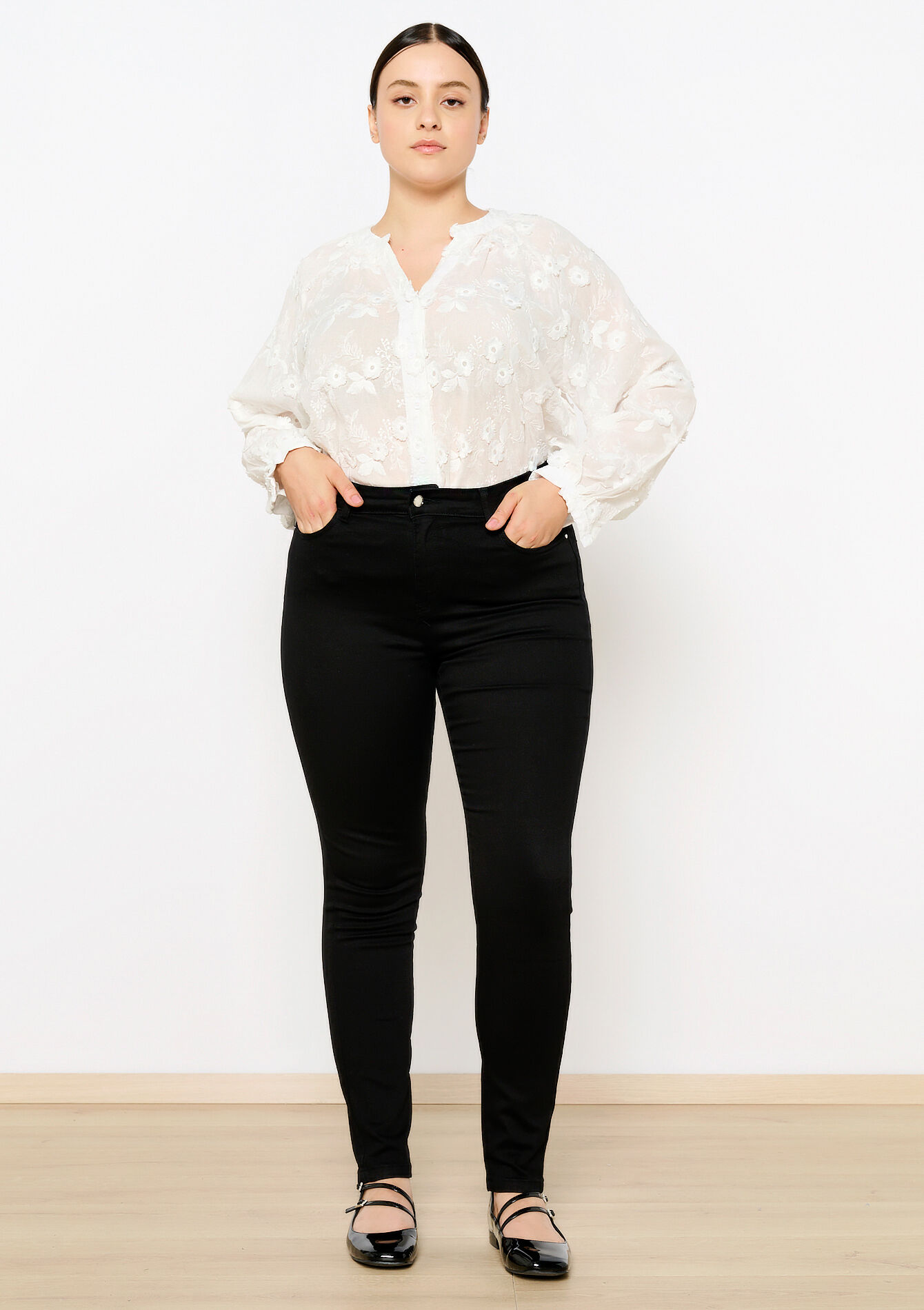 Skinny jeans met hoge taille, Skinny jeans met hoge taille - BLACK - 22000533_1119