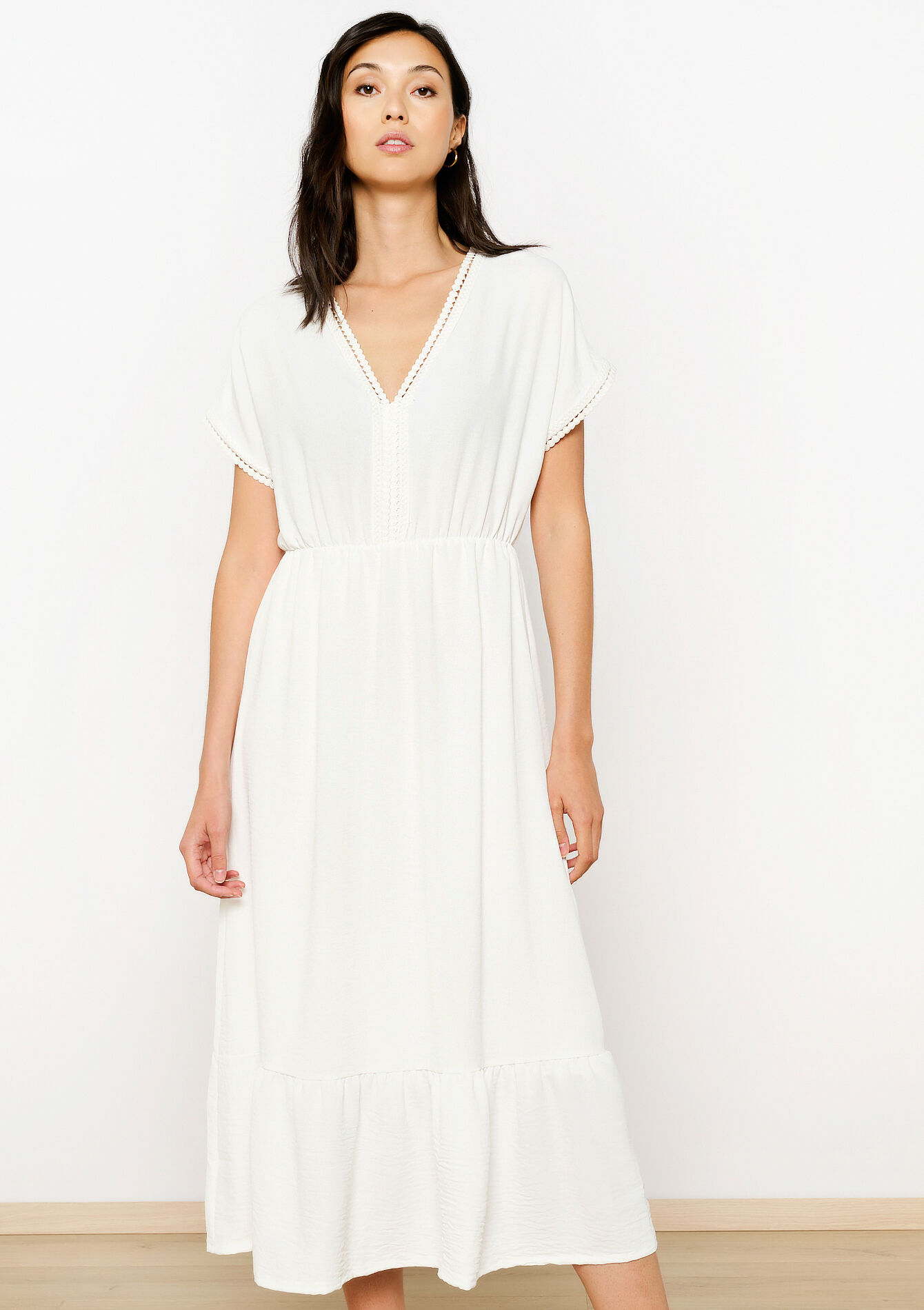 Midi-jurk met crochet detail - OPTICAL WHITE - 08103741_1019