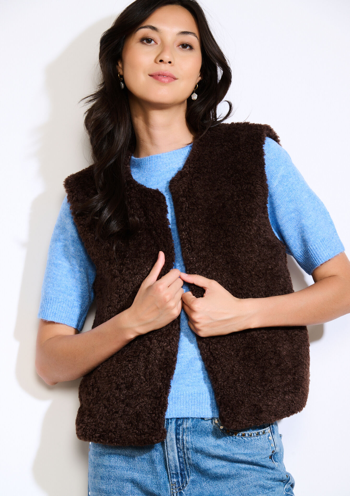 Mouwloos teddy gilet, Mouwloos teddy gilet - BROWN DARK CHOCOLATE - 09001471_3720