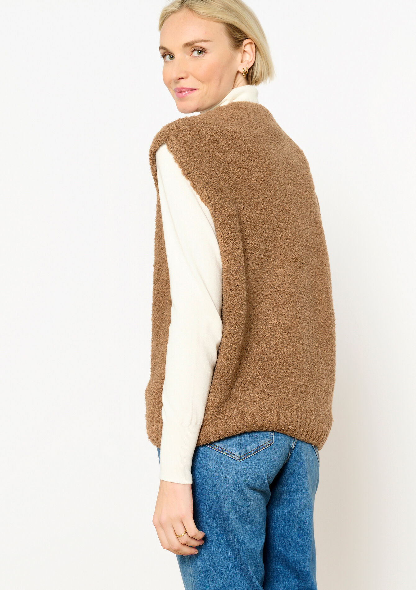 Knitted sweater vest, Knitted sweater vest - LIGHT CAMEL - 04006803_3814