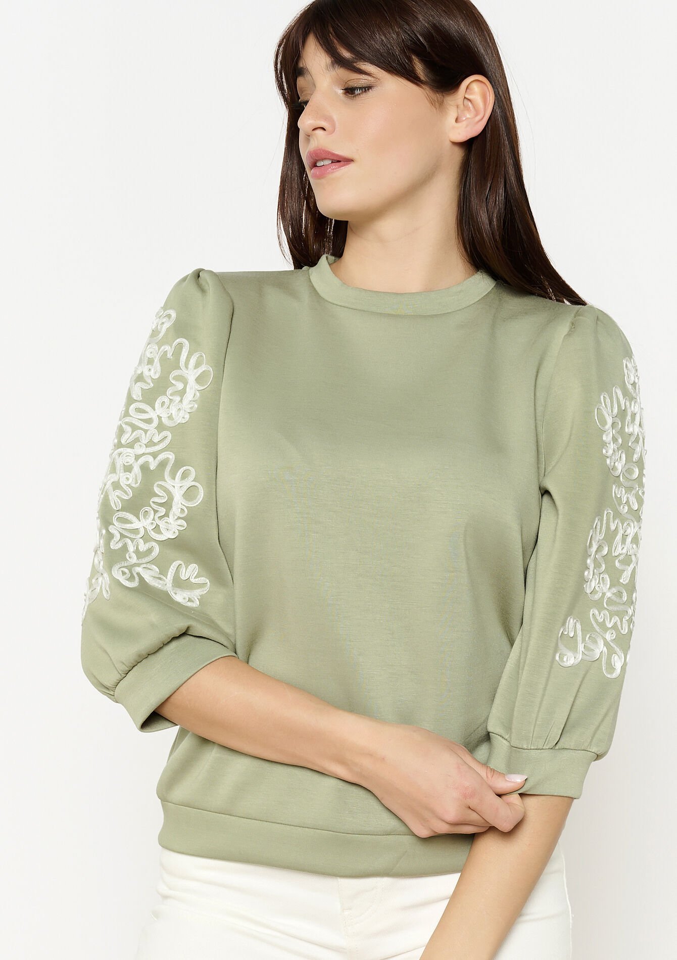 Sweatshirt met ballonmouwen, Sweatshirt met ballonmouwen - KHAKI TILLEUL - 03001761_4406