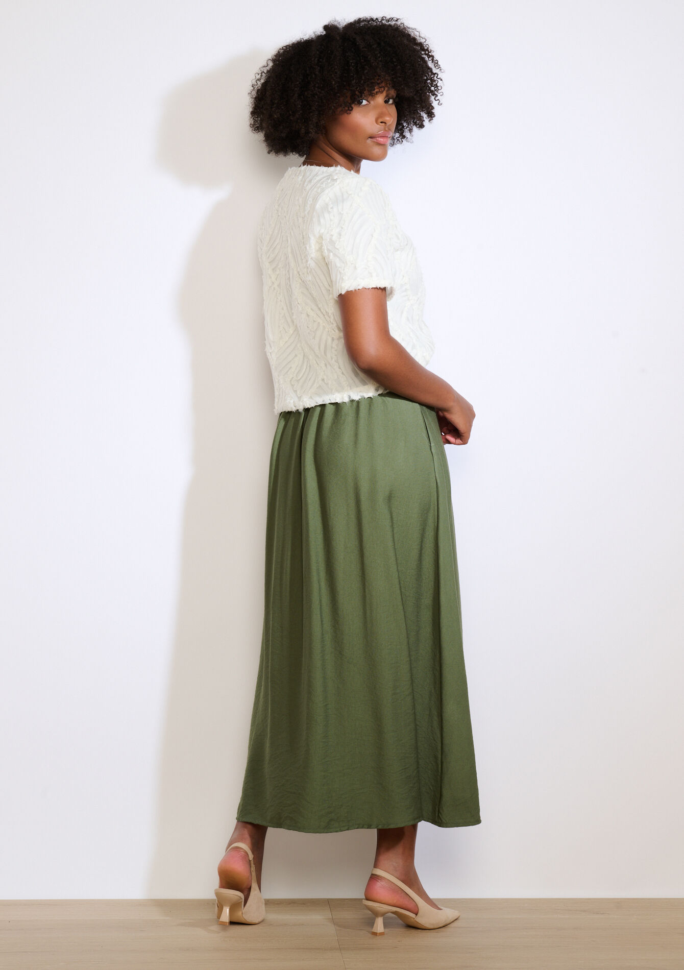 Soepele midirok met knopen, Soepele midirok met knopen - KHAKI MED - 07101393_4327