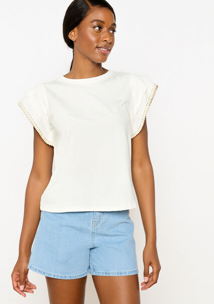T-shirt with lurex stitching - VANILLA WHITE  - 02301625_1013