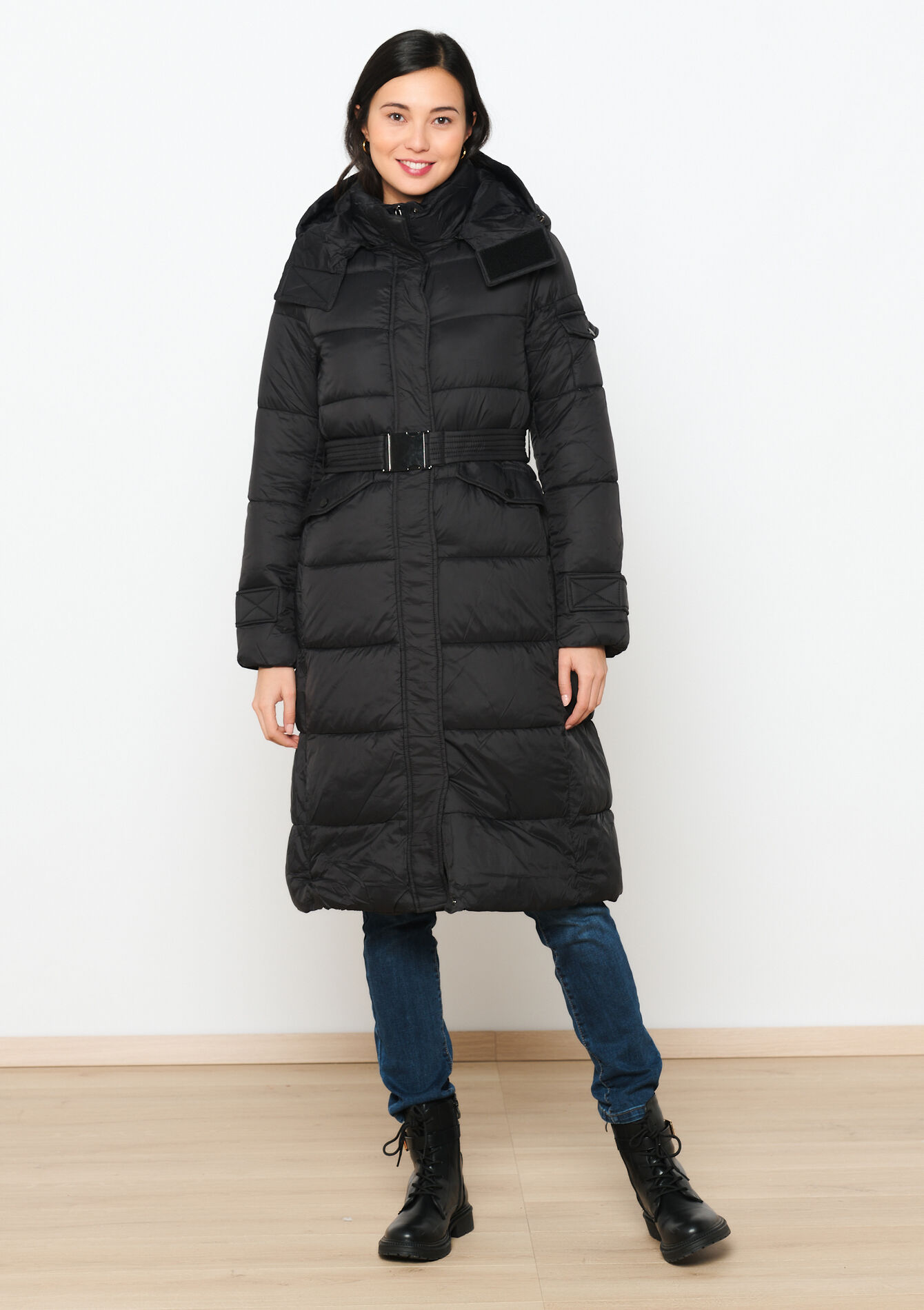 Gewatteerde jas met riem - BLACK - 23000666_1119