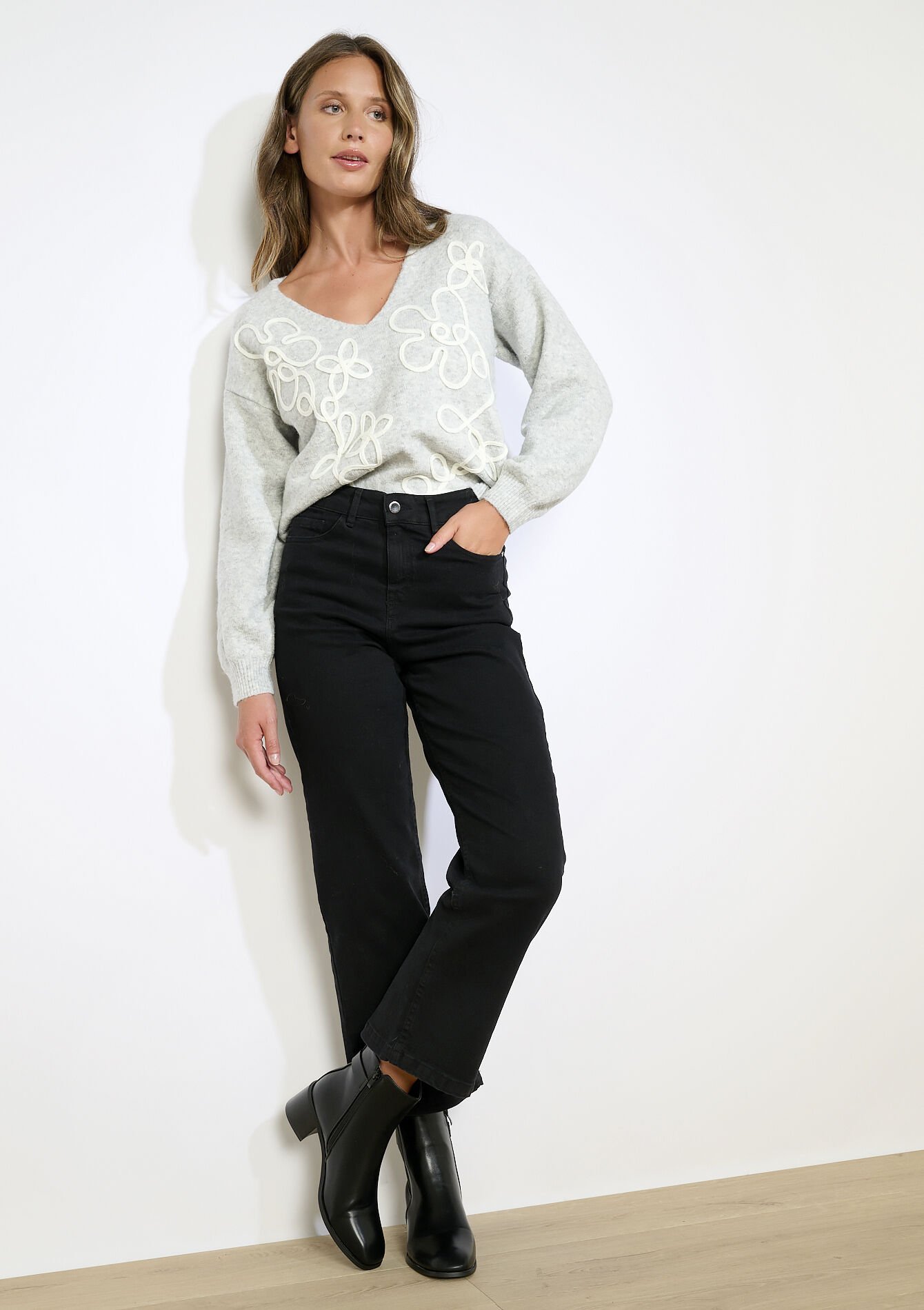 High waist wide jeans - BLACK - 22000624_1119