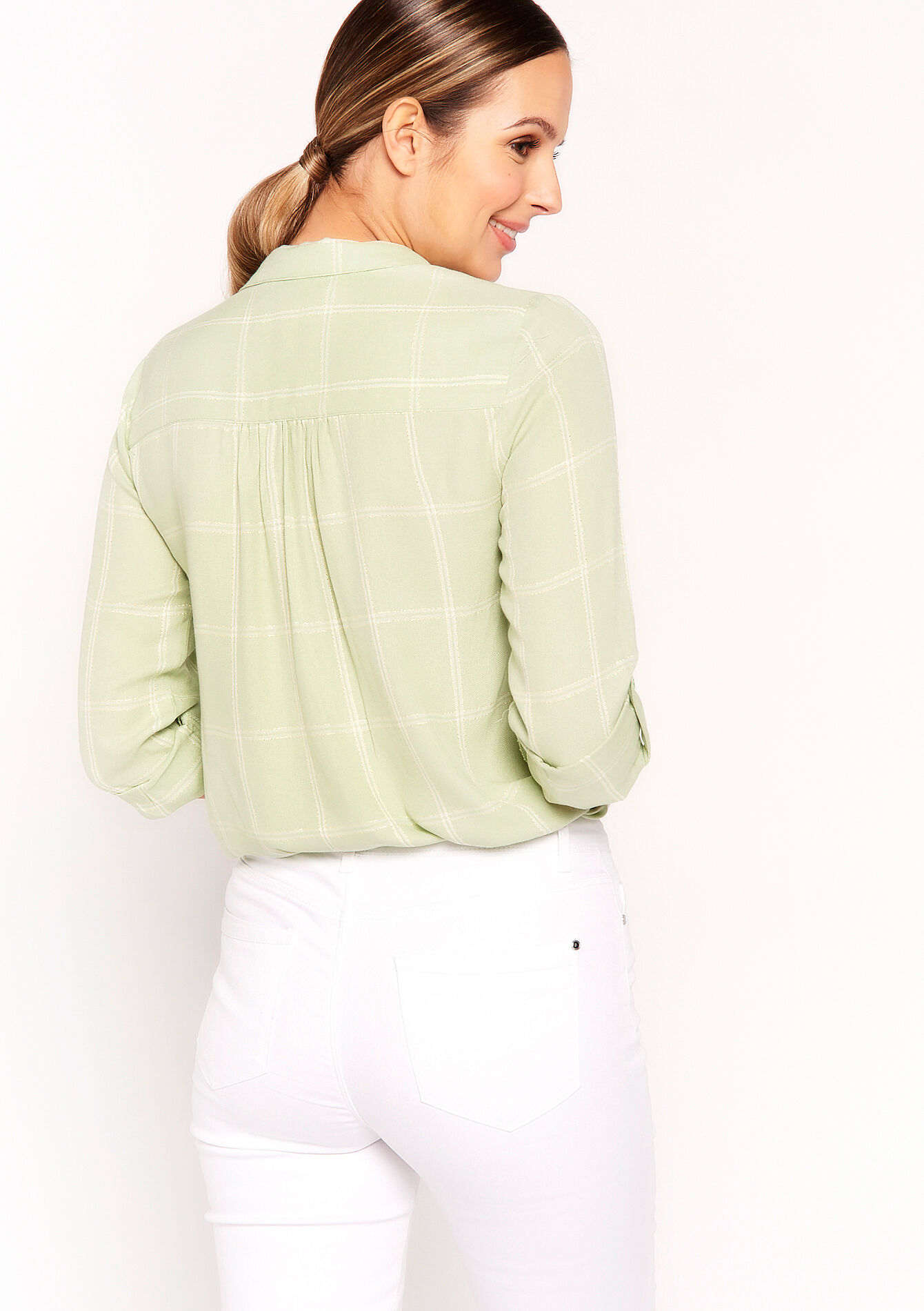 Checked shirt with lurex - MINT GREEN - 05702123