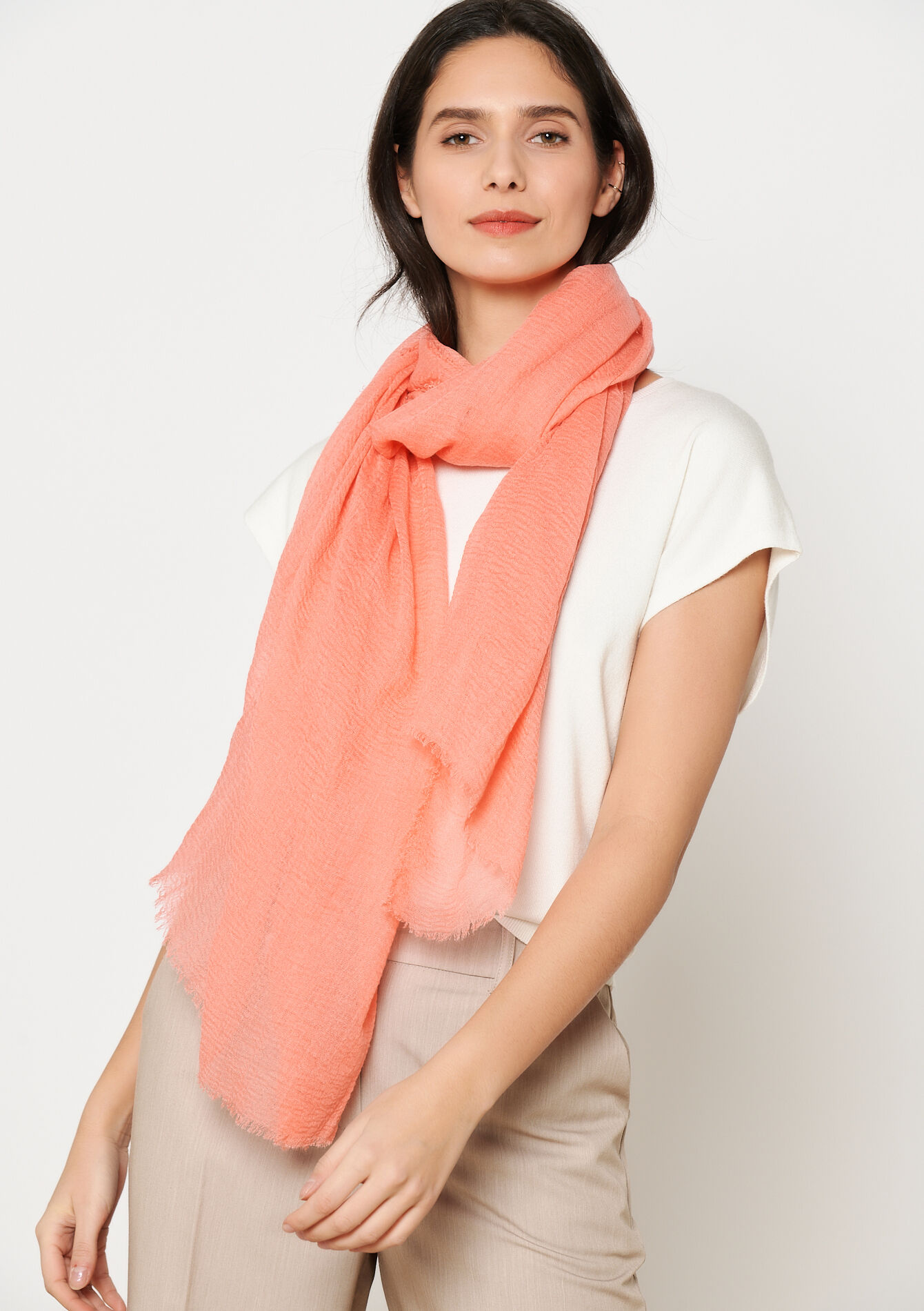 Foulard uni froissé, Foulard uni froissé - CORAL BRIGHT - 17101257_2007