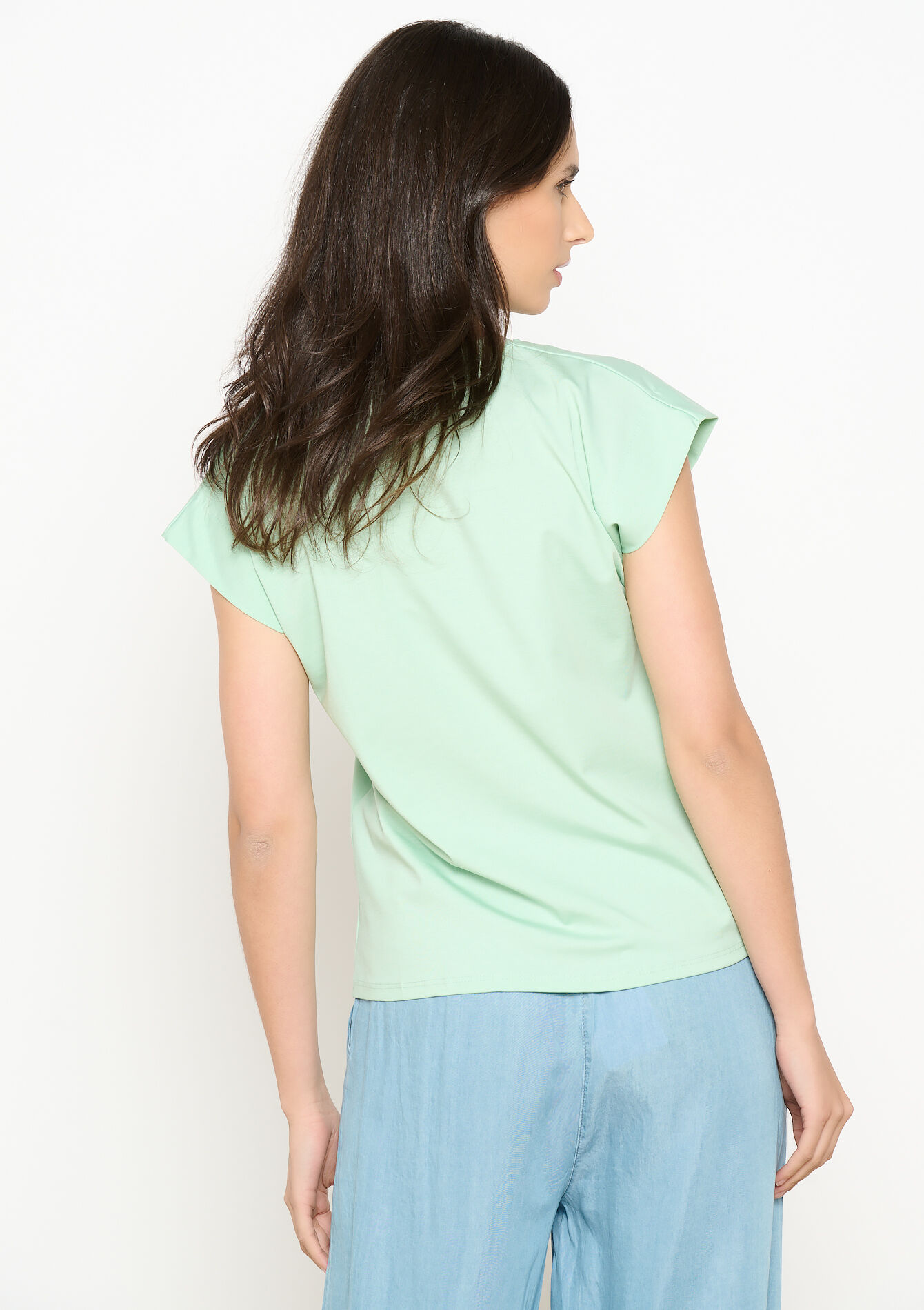 Fluid T-shirt with cap sleeves, Fluid T-shirt with cap sleeves - MINT GREEN - 02301831_1723