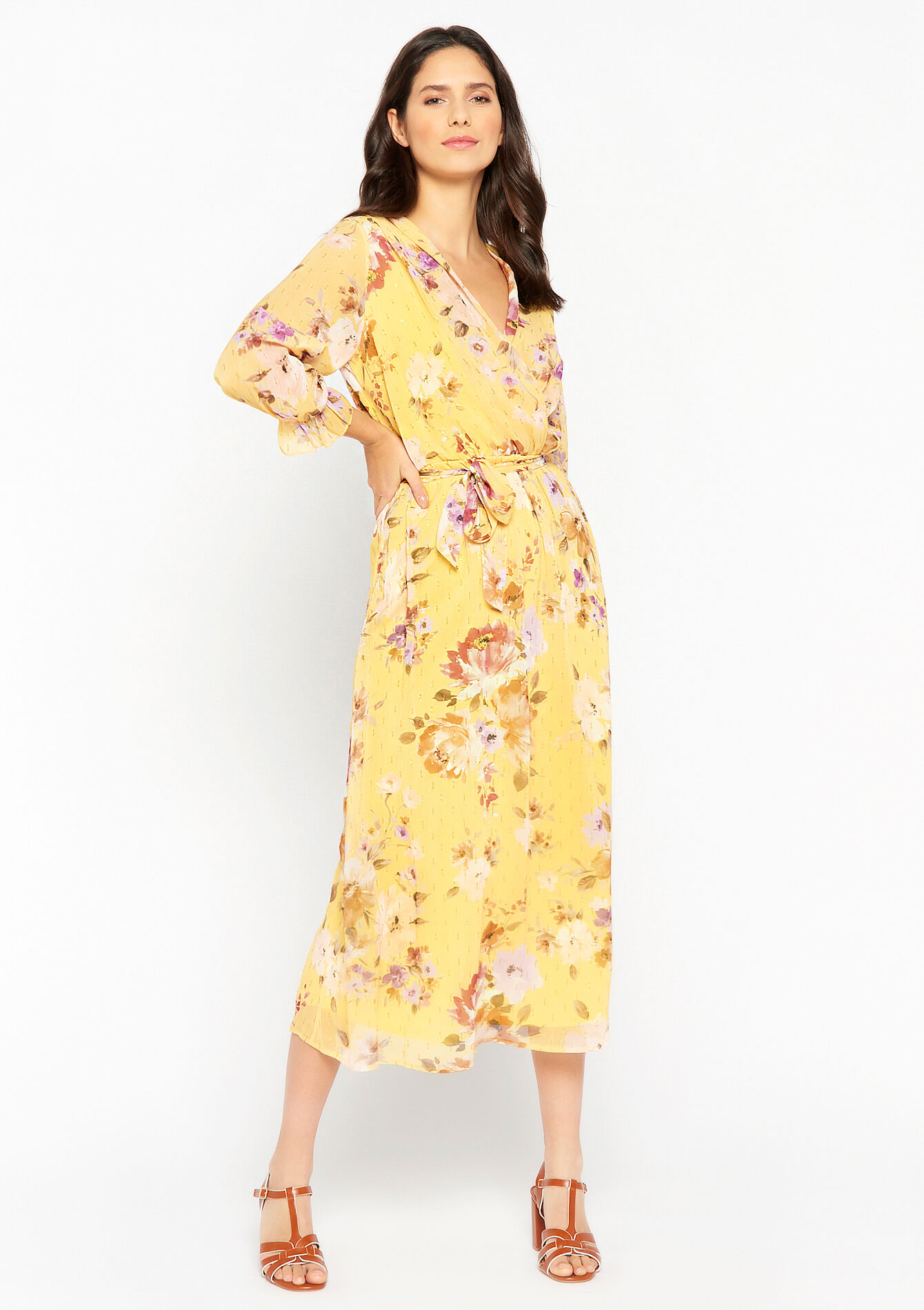 Wikkeljurk met bloemenprint, Wikkeljurk met bloemenprint - YELLOW PASTEL - 08601844_5004