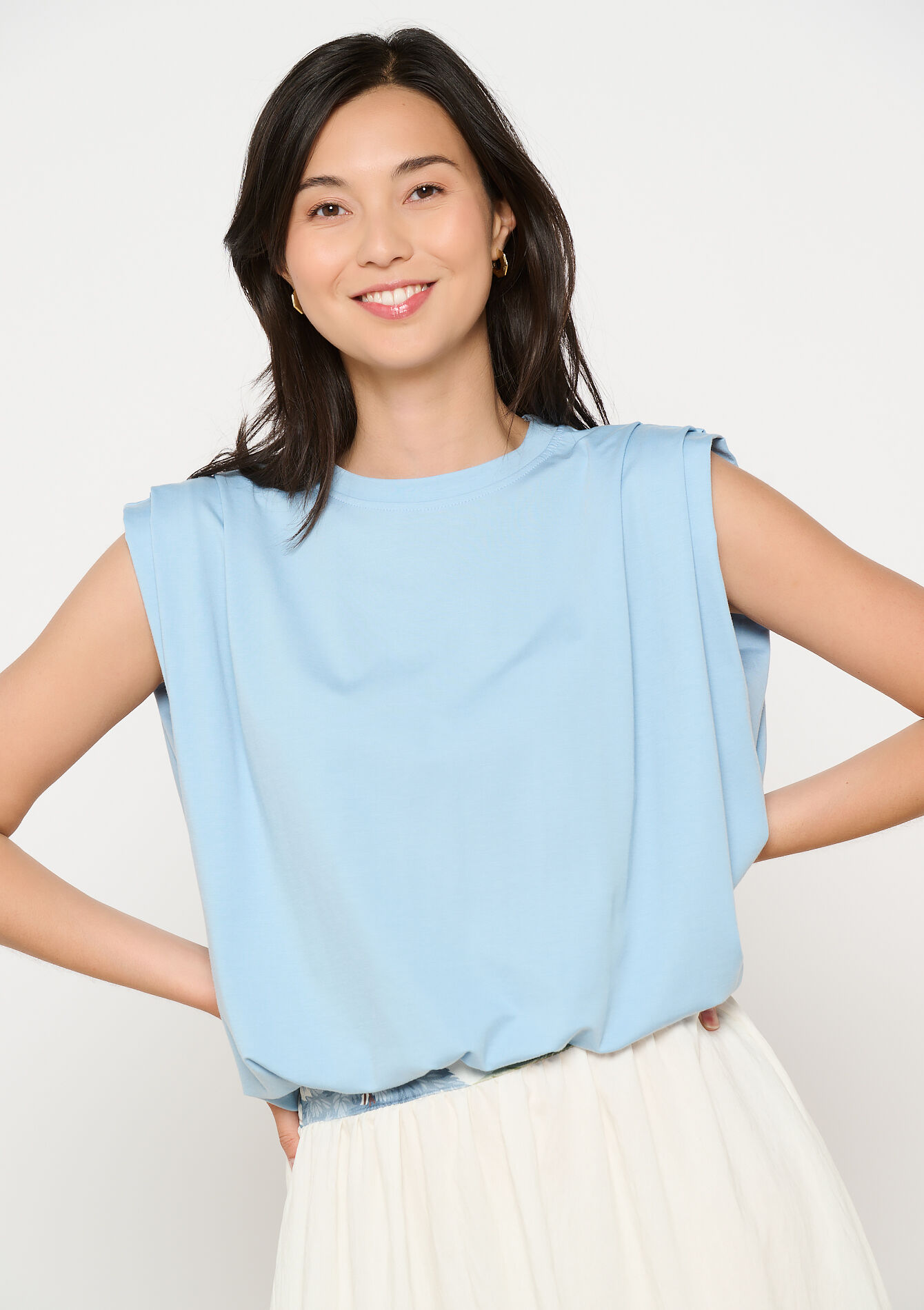 Soepelvallende top zonder mouwen, Soepelvallende top zonder mouwen - LT BLUE - 02200507_2519