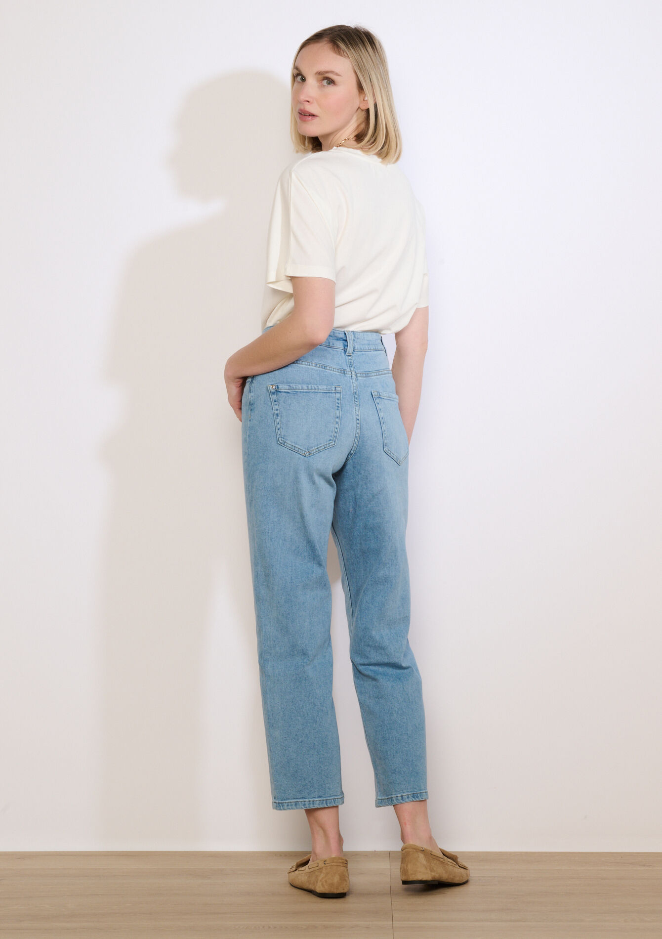 7/8 jeans met hoge taille - BLUE BLEACHED - 22000630_0502