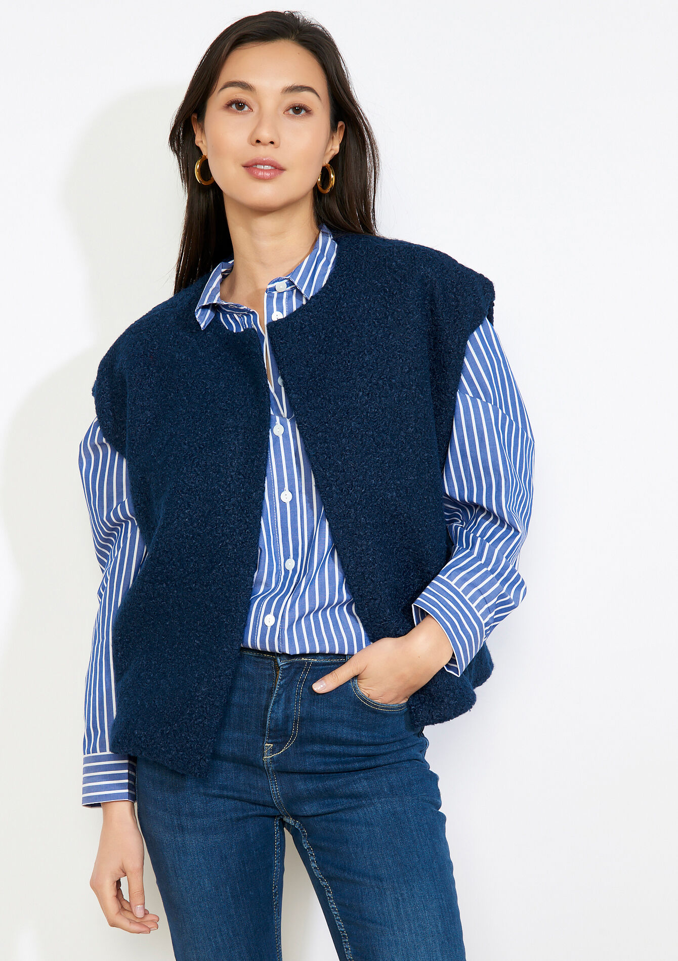 Mouwloos vest met structuur - NAVY BASIC - 09001525_2723