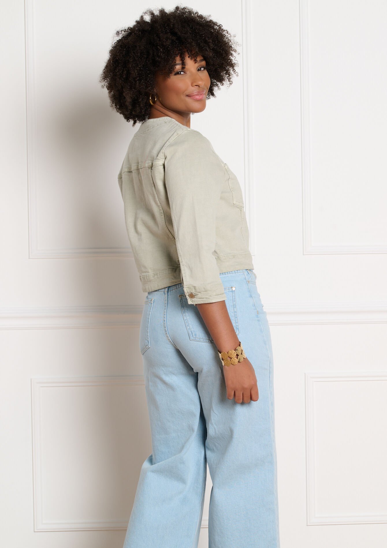 Cropped buttoned jacket - KHAKI MINT - 09101121_2542